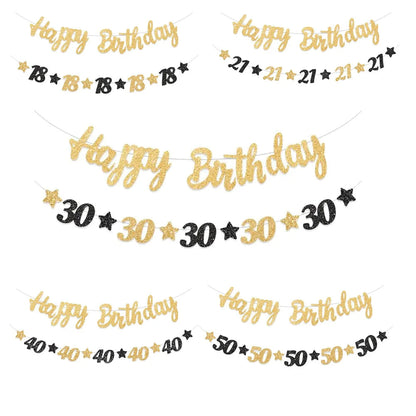 18th 20th 30th 40th 50th Birthday Party decor Supplies for Men Women Black and Gold 18th~60th Years Old Party banner Decoration Good Vibrations