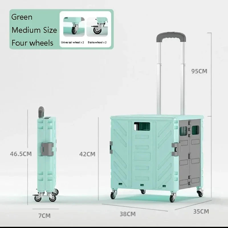 Home Supplies Trolley Shopping Storage Containers Folding Cart Plastic Shopping Cart Vehicle Mounted Storage Box Bag On Wheels Good Vibrations