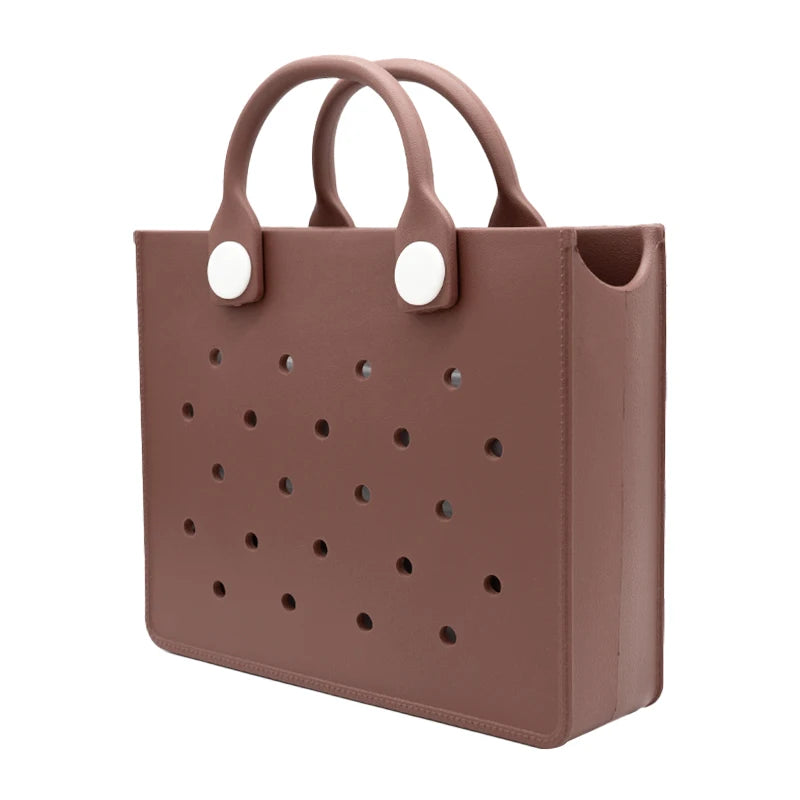 The orange guy Purple Women Fashion New EVA Punched Handbag Casual Waterproof Travel Tote Bag Fit Charms Outdoor Beach Bags Good Vibrations