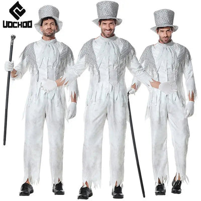 Halloween Magician Cosplay Costume Halloween Men Suit Vintage White Gentleman Dress Up Stage Performance Carnival Clothing