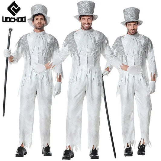Halloween Magician Cosplay Costume Halloween Men Suit Vintage White Gentleman Dress Up Stage Performance Carnival Clothing Good Vibrations