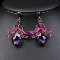 Purple Jewelry Set Wholesale Wedding Accessories Luxury Crystal Rhinestone Flower Statement Earrings and Necklace for Women Good Vibrations