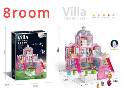 Luminous Doll House Dreamhouse for Girls Princess Playhouse Set with Dolls Furniture Accessories Pretend Play Birthday Gifts Good Vibrations