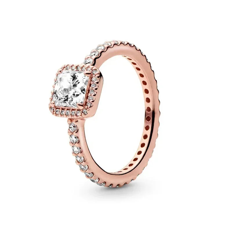 Fashion Jewelry 925 Sterling Silver Classic Rose Gold Series Ring Shining Crown Charm Ring Women's Birthday Exquisite Gift Good Vibrations