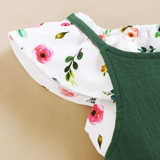 1-5Years Toddler Girl Clothes Set Floral Print Lotus Leaf Sleeve Top+ Suspender Pant Summer Fashion  2PCS Outfits for Kids Girl Good Vibrations