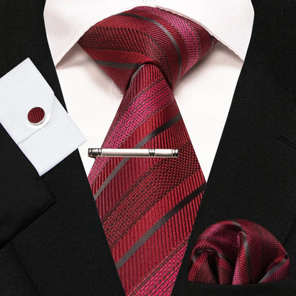 8cm Silk Mens Ties Green Black Ties plaid stripe NeckTie Pocket Square Cufflinks Tie clips Set Men's Wedding business Party Tie Good Vibrations