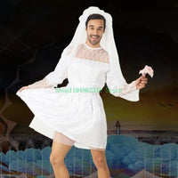 Funny Male Bride Costume Funny Comedy Costume Outfits Mens Bride Drag Queens Groom Costume for Stag Do Hen Night Party Good Vibrations