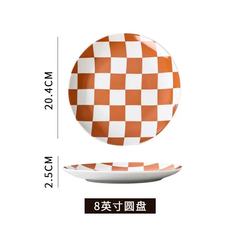 Creative Chess Grid Ceramic Plate Home Dinner Tableware Western Steak Plate Exquisite Bread Dessert Dishes Kitchen Utensils Home Good Vibrations