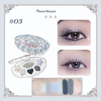 Flower Knows Moonlight Mermaid Eyeshadow Delicate Matte Glow Shimmer Chameleon Waterproof 5 Color Glitter Eye Shadow Palette Good Vibrations