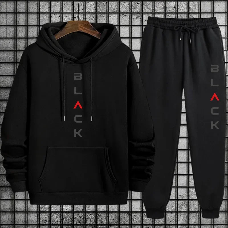 2026 New Arrival Men's Tracksuit Black Letter Print Sweatshirt + Pants Urban Causal Fashion Sportswear Fall/winter Sports Suit Good Vibrations