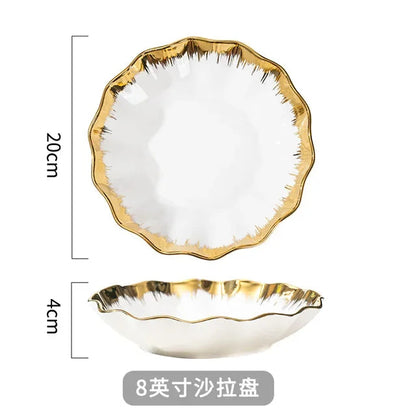 Nordic Luxury Ceramic Bowl Plate Set Tableware Creative Salad Vegetable Fruit Plate Dessert Noodle Bowl Crockery 8 inch Good Vibrations
