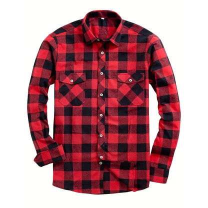 New Plaid Flannel Shirt for Men Long Sleeve Casual Shirts Spring Autumn Button -up 2-Pocket Colthing Tops Classic Men's Shirts Good Vibrations