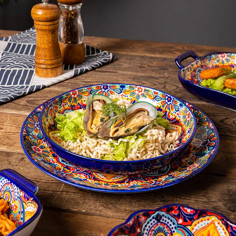 Ceramic Tableware Set Rice Bowl Serving Plate Creative Cutlery Soup Plate Noodle Handle Bowl Sauce Dish Steak Salad Fruit Plate Good Vibrations