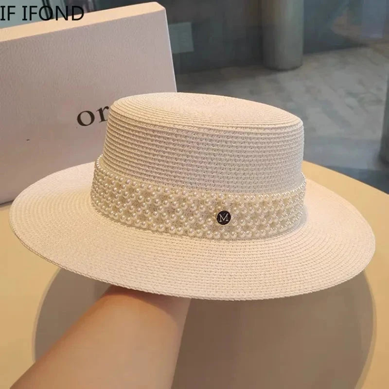 New Elegant Women's Summer Straw Hat Fashion Derby Beach Sun Hats Holiday Panama Hats Chapeu Feminino Good Vibrations
