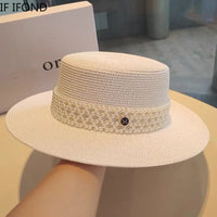 New Elegant Women's Summer Straw Hat Fashion Derby Beach Sun Hats Holiday Panama Hats Chapeu Feminino Good Vibrations