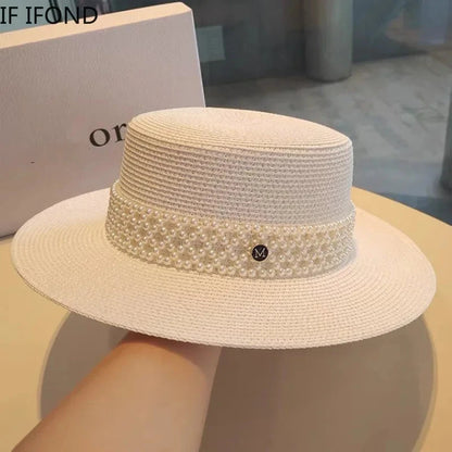 New Elegant Women's Summer Straw Hat Fashion Derby Beach Sun Hats Holiday Panama Hats Chapeu Feminino Good Vibrations