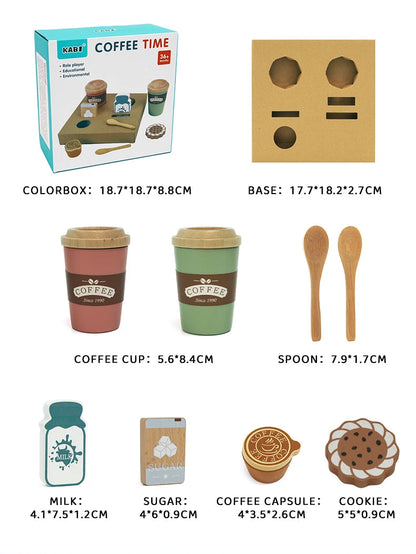 Role Pretend Play Children Simulation Creative Coffee Set Early Educational Afternoon Tea Role Playing Toys for Kids Wooden Toy Good Vibrations