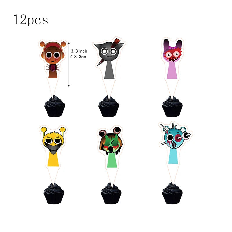 Incredibox sprunki Birthday Party Decorations Cake Topper Balloons Tablecloth Cups Plates Kids Birthday Party Supplies Good Vibrations