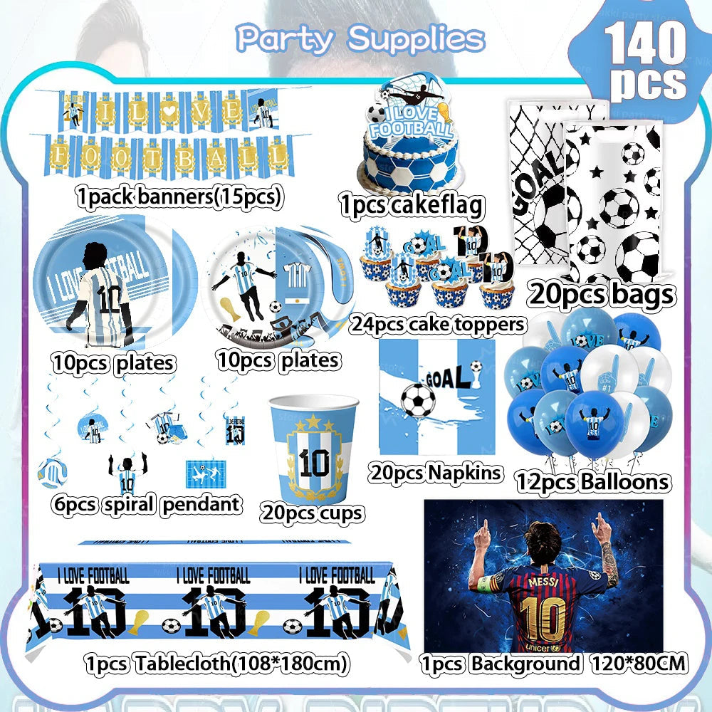 Soccer Party Supplies Superstar Messi Football Birthday Party Decoration Disposable Tableware Tablecloth Plates Cup Backdrop Good Vibrations