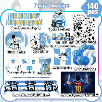 Soccer Party Supplies Superstar Messi Football Birthday Party Decoration Disposable Tableware Tablecloth Plates Cup Backdrop Good Vibrations