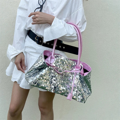 Sequined Underarm Shoulder Evening Tote Bags For Women Shiny Big Capacity Shopper Totes Nightclub Party Luxury Designer Handbags Good Vibrations