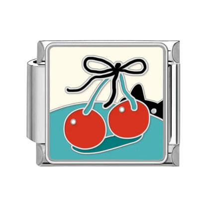 Cute Bow Knot Heart Cherry Sweet Pink Red Italian Charm Links Fit 9mm Bracelet Stainless Steel Women Jewelry DIY Making Gifts Good Vibrations Adult Super Store