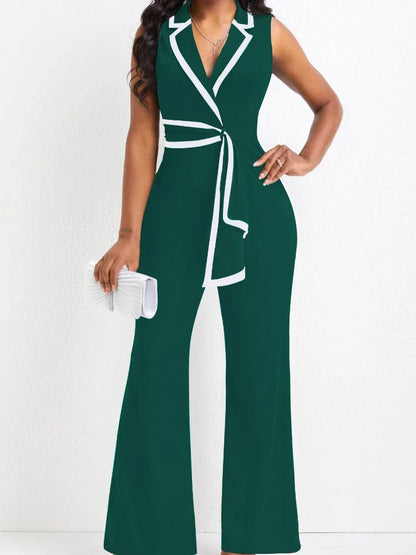 Women's Overalls Outfits Full Length New Fashion 2025 Summer V Neck Elegant Sleeveless Office Lady Jumpsuit Wide Leg Pants Good Vibrations