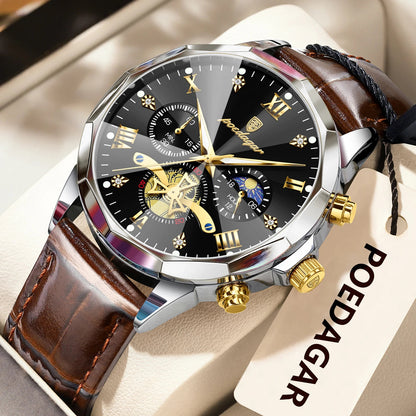 POEDAGAR Military Luxury Men Wristwatch Quartz Waterproof Luminous Chronograph Leather Man Watch Sports Men's Watches Male Reloj Good Vibrations