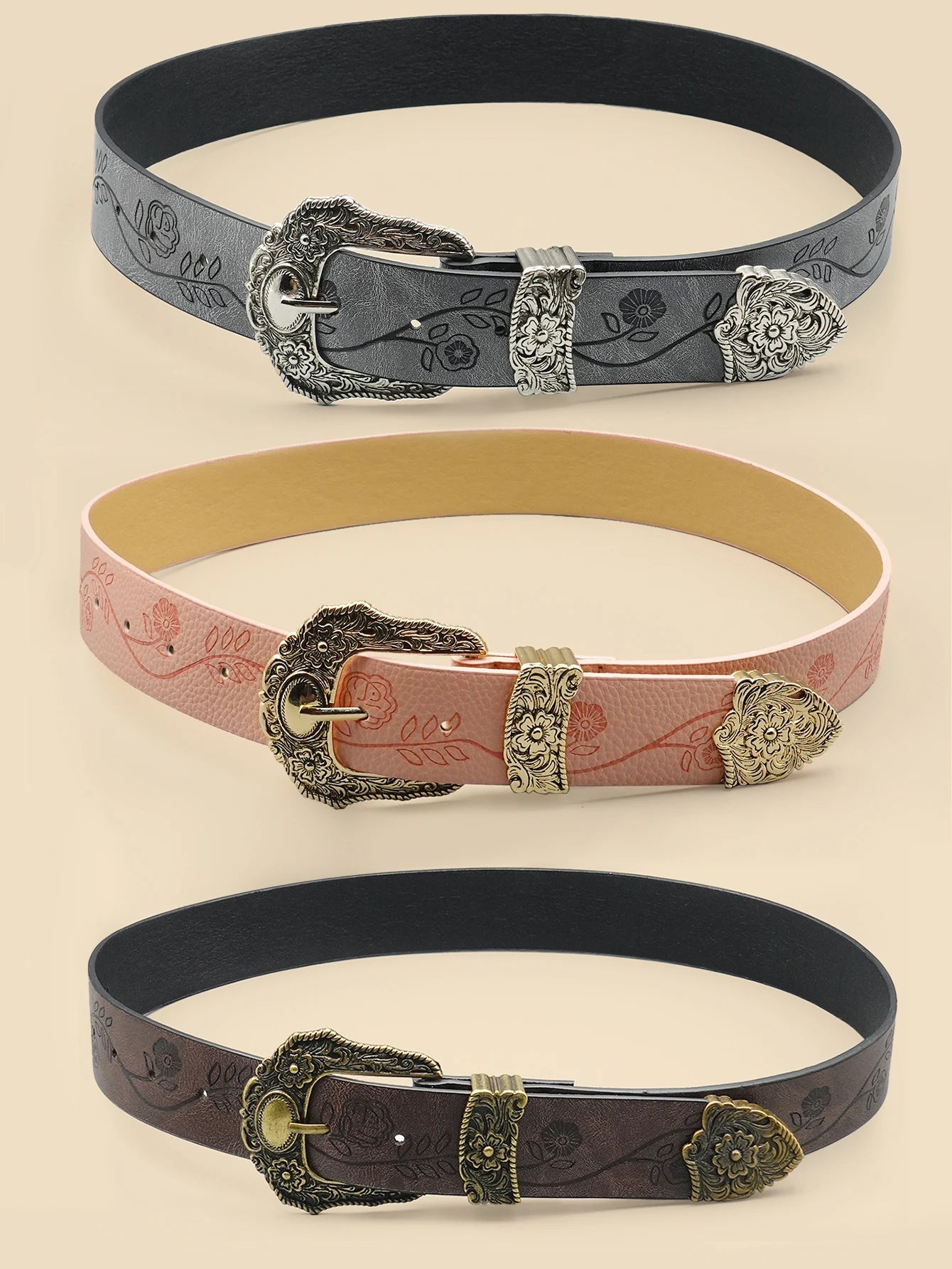 Western Style Printed Solid Color Pu Belt Buckle, Retro Casual Women's Belt, Classic Jeans Decorative Belt Good Vibrations
