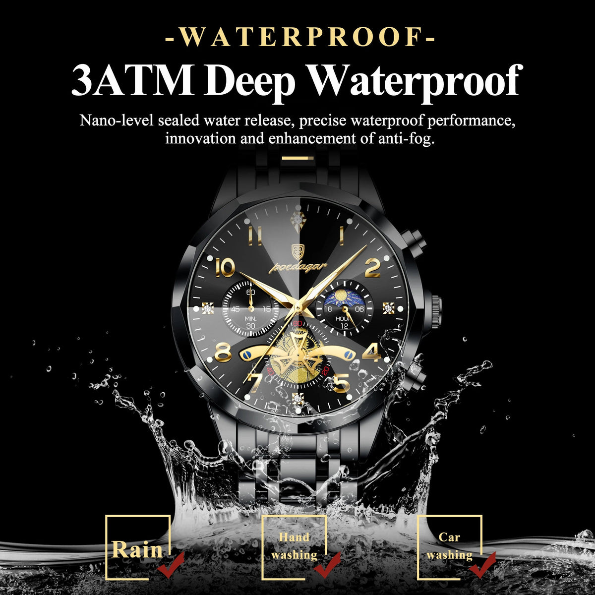 POEDAGAR Luxury High Quality Man Wristwatch Chronograph Stainless Steel Quartz Men's Watches Waterproof Luminous Men Clock Reloj Good Vibrations
