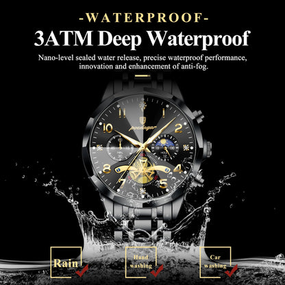 POEDAGAR Luxury High Quality Man Wristwatch Chronograph Stainless Steel Quartz Men's Watches Waterproof Luminous Men Clock Reloj Good Vibrations