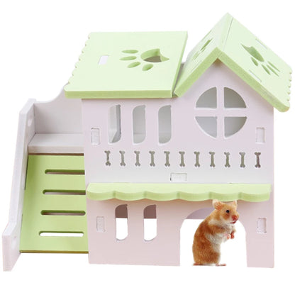 Hamster House Toy Pet Small Animal Hideout Hamster Wooden House 2 Layers With Ladder Design Wooden Hut Play Toys Good Vibrations