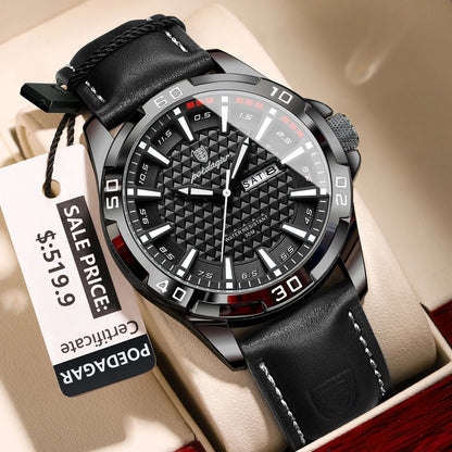 POEDAGAR Original Man Wristwatch Top Luxury Waterproof Luminous Date Week Watch For Men Quartz Sport Leather Men's Watches Reloj Good Vibrations