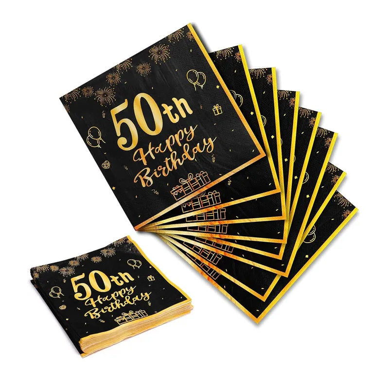18th~60th Happy Birthday Party Napkins Black Gold Birthday Party Table Napkins Decorations Birthday Party Supplies Good Vibrations