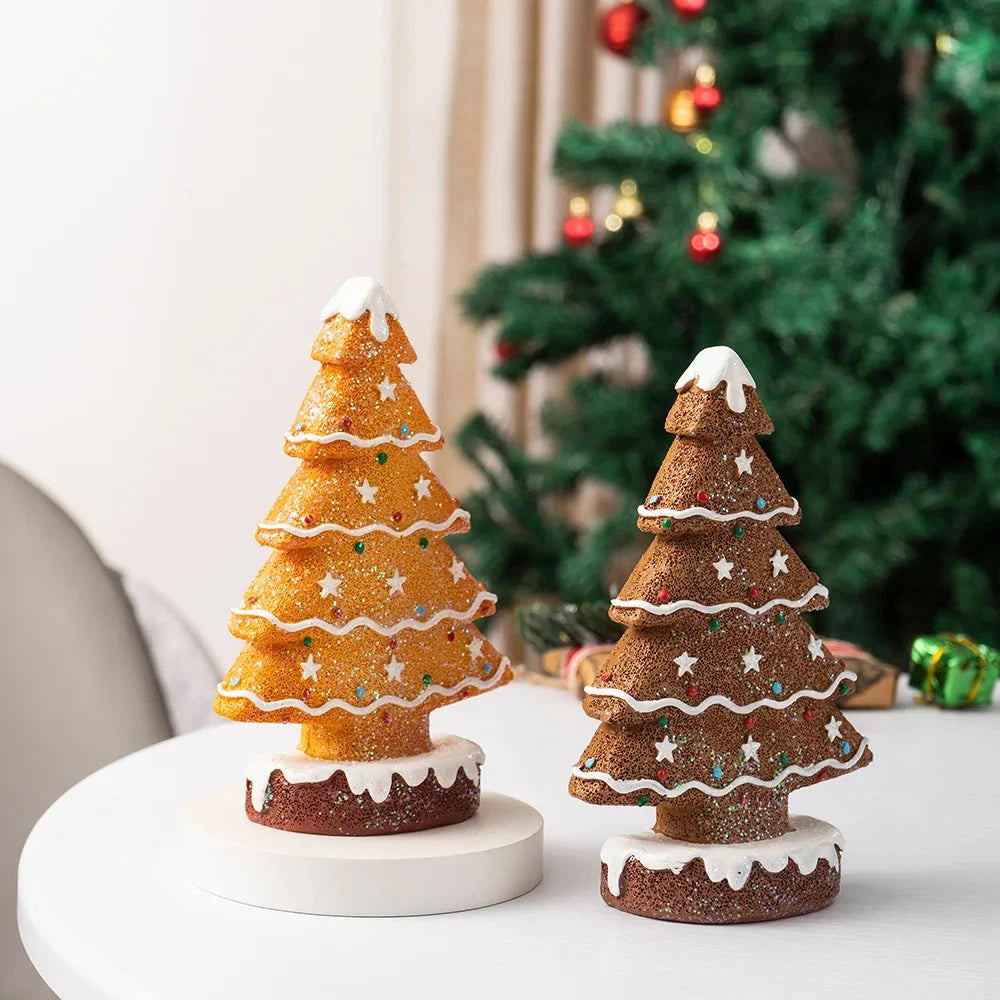 Festive Resin Gingerbread Christmas Tree Figurine, Holiday Tabletop Centerpiece Decor for Home Christmas Atmosphere Good Vibrations