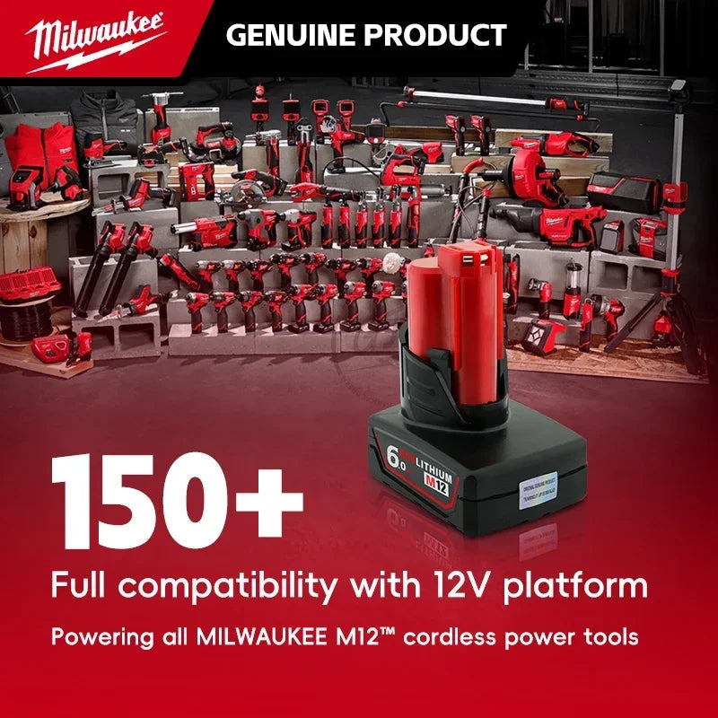 Milwaukee 12V Battery, Comes with Packaging Color Box  12V Battery M12B6 6000mAh  Rechargeable tool battery M12 Hot Promotion Good Vibrations
