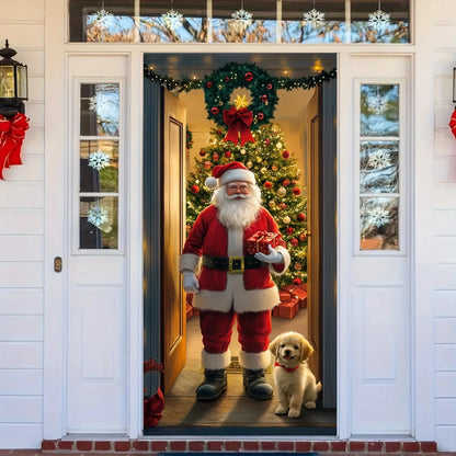 Christmas Tree Door Cover and Santa Claus  Festive Holiday Decoration, Winter themed photography Versatile Hanging for Entrance Good Vibrations