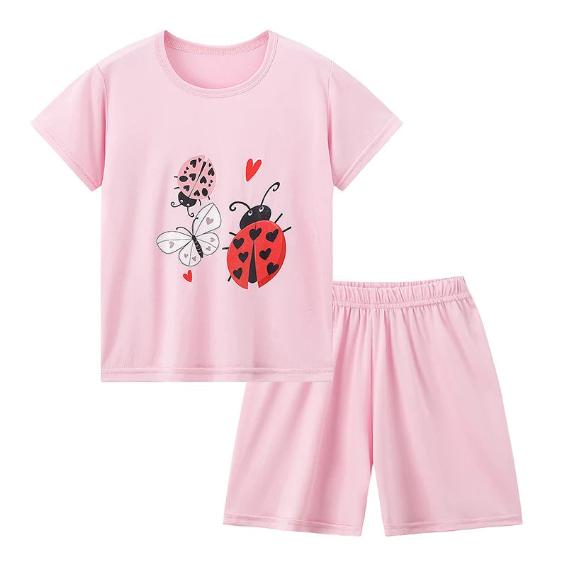 2-piece Summer Children's Comfortable And Versatile Cute Short sleeved Shorts Set For Boys And Girls Casual Home And Outdoor Set Good Vibrations