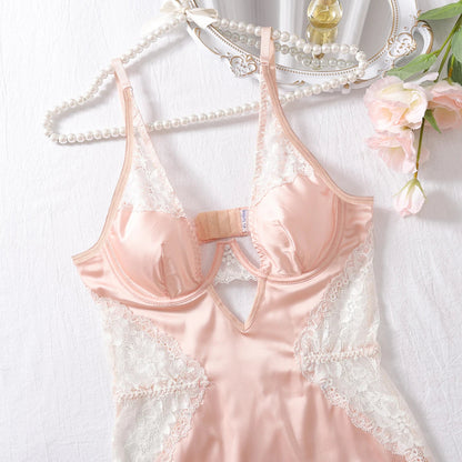 Muziskat 2025 New Lace Patchwork Ladies Bra Set Sexy Erotic Low-cut Luxury French Nightgown Split Sling Two Piece Set Good Vibrations Adult Super Store