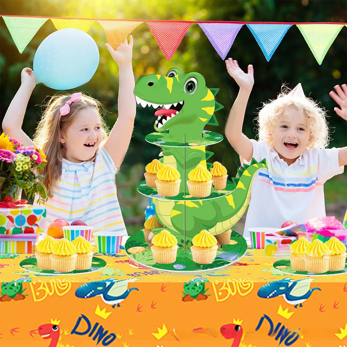 Dinosaur Cupcake Stand Birthday Party Decoration Kids Boy Girl Dino Wedding Birthday Party Supplies Favors Baby Shower Decor Good Vibrations