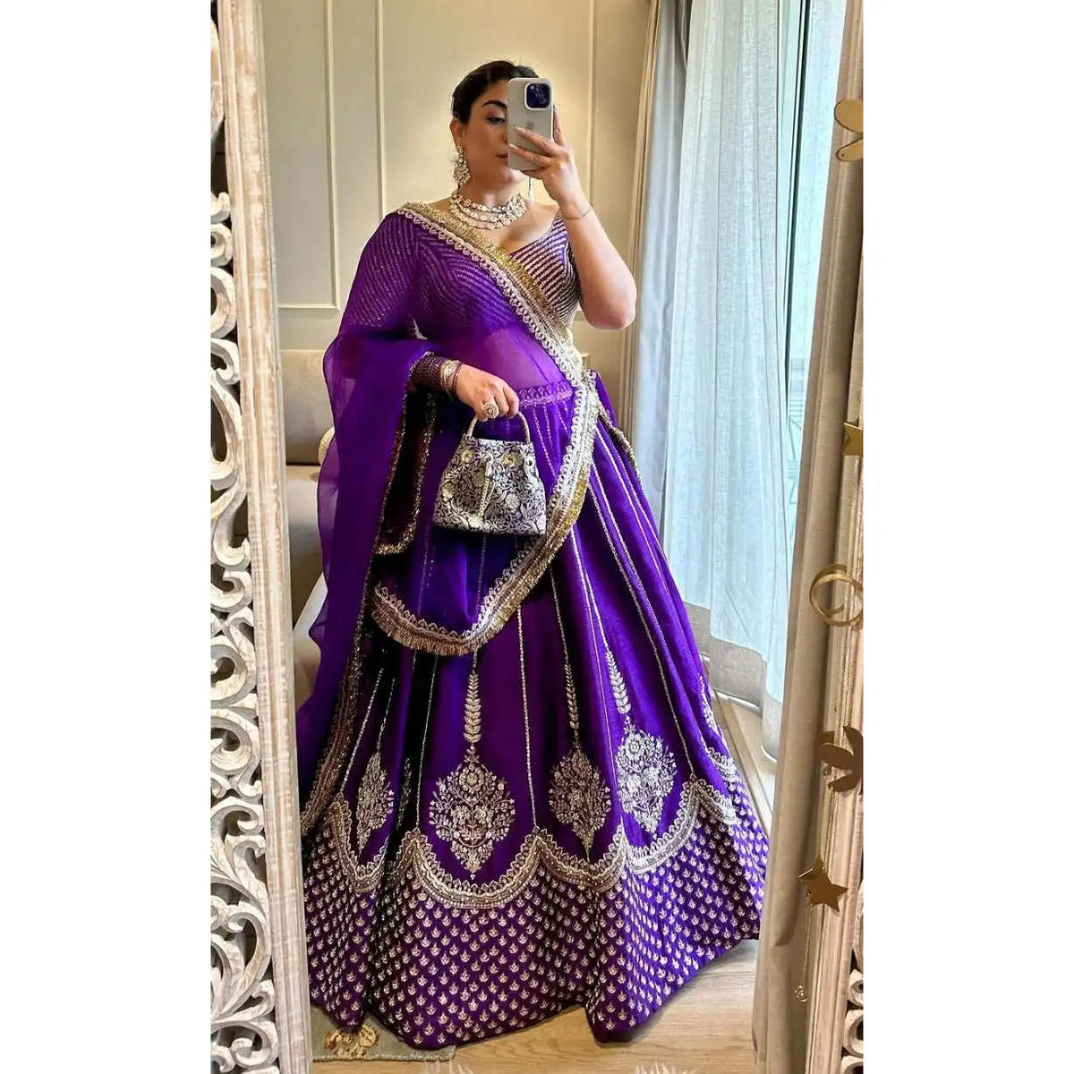 Maruti Designer Purple Wedding Dresses Embroidered Lehenga Choli with Sequence Work Good Vibrations