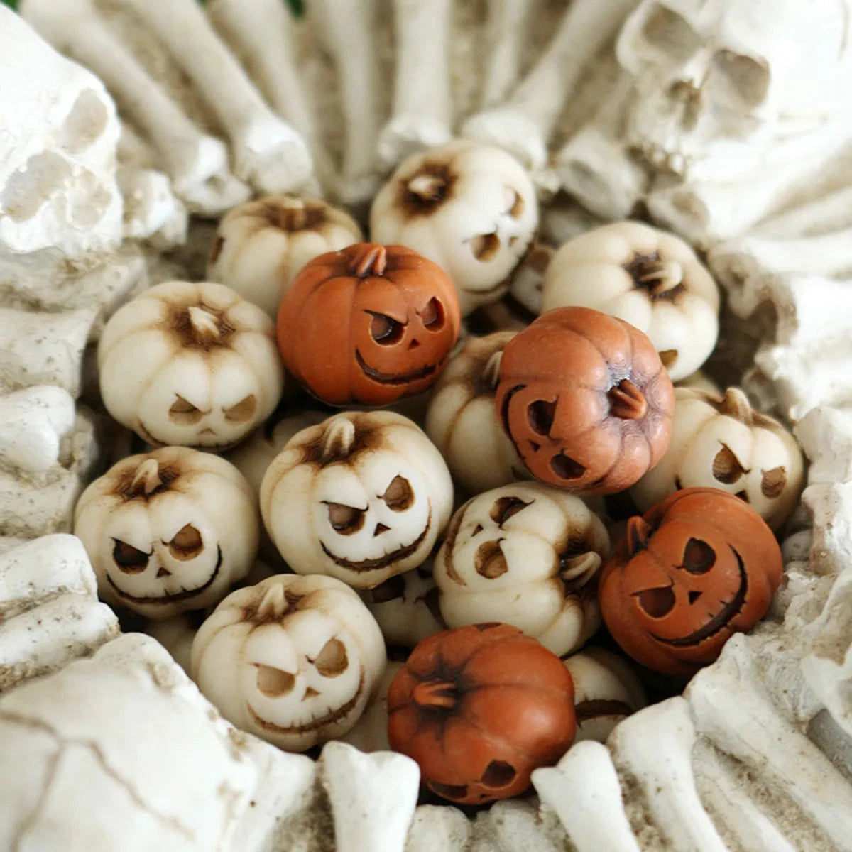 20Pcs Mini Ghost Face Pumpkin Decor Set - Halloween Resin Ornaments for Garden Potting, Micro Landscape & Party Decoration Good Vibrations