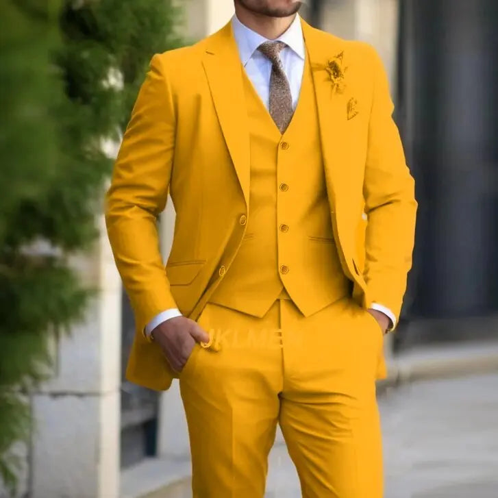 Classic Men Suit 3 Pieces Fashion Slim Fit Blazer Vest Pants Set Formal Business Wedding Tuxedos for Men Casual Clothing Good Vibrations