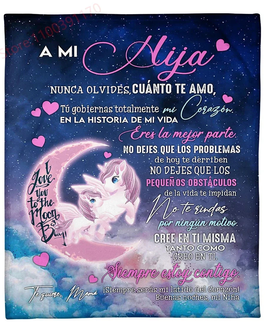 Flannel Blanket-A Mi Hija Letter To My Daughter Express Love Spanish Version Sofa Throw Blanket Thanksgiving Birthday's Day Gift Good Vibrations