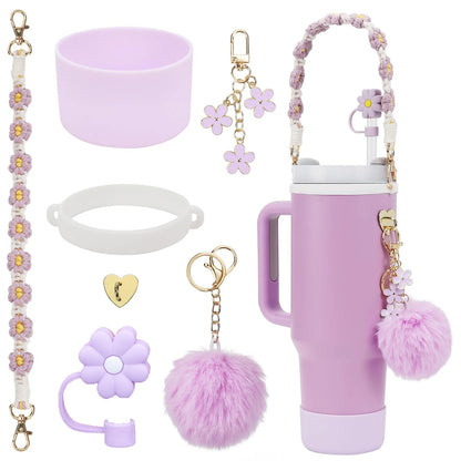 hand-made straw cap case Charm chain pendant lot Accessories Initial Keychain Handle for Stanley cup bottle Tumbler for Women Good Vibrations