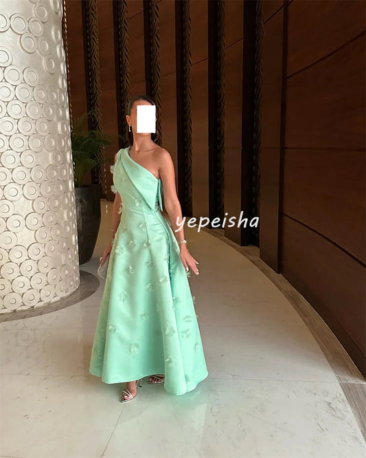 Customized Exquisite Formal Draped Applique Beading Flower A-line One-shoulder Midi Dresses Bespoke Occasion Dresses Formal Good Vibrations