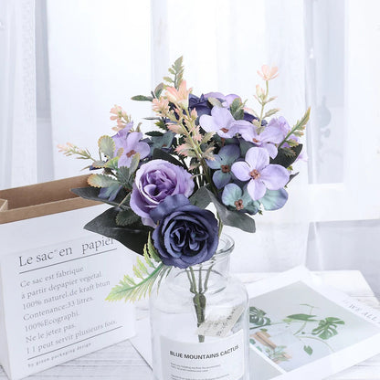 Beautiful Roses Autumn Artificial Flowers Silk Peony Hydrangea Big Bride Bouquet Wedding Home Party DIY Decoration Fake Flowers Good Vibrations