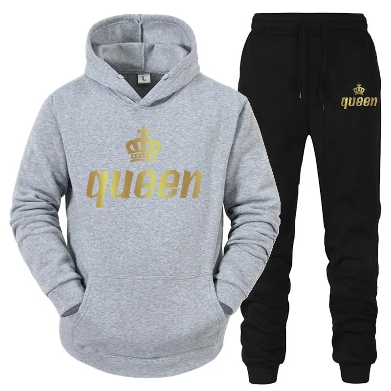 King And Queen Couple Outfit Hoodie and Jogger Pants High Quality Men Women Daily Casual Sport Jogging Suit King Queen Tracksuit Good Vibrations