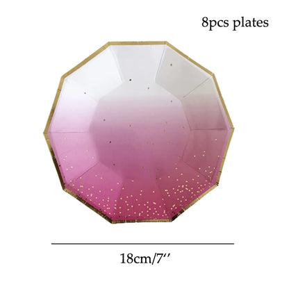 Pink Party Plates Rainbow Gold Dot Dinner Plates/cups/straws/Napkin Dishes Party Birthday Wedding Party Event Tableware Decorate Good Vibrations