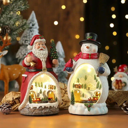 Christmas Ornament Decorations Christmas Resin Santa Snowmen Ornament With Lights Moving Train And Music Festive & Party Decor Good Vibrations